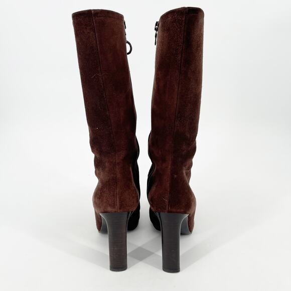 Vintage Prada Brown Suede Lace Up Square Toe High Heel Mid Calf Boots IT 37 - Picture 7 of 12